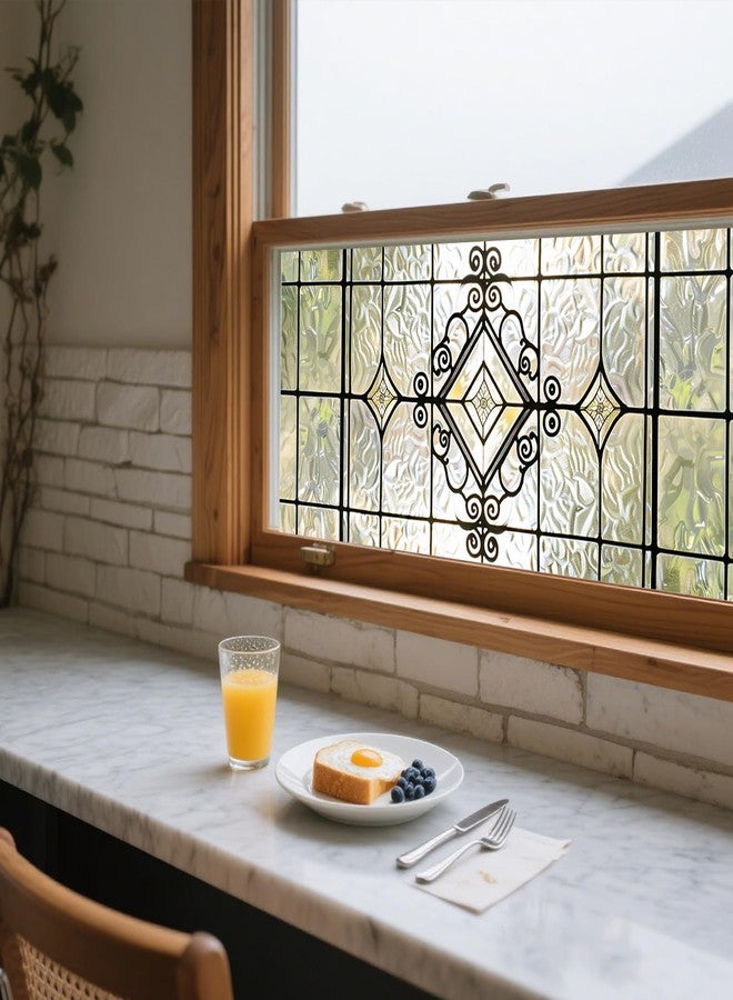 IVN Privacy Window Film Geometric Stained Glass Decorative Window Cling Static Cling Glass Sticker for Bathroom Entryway Kitchen Door Panel 39.3×17.7 Inch - Image 4